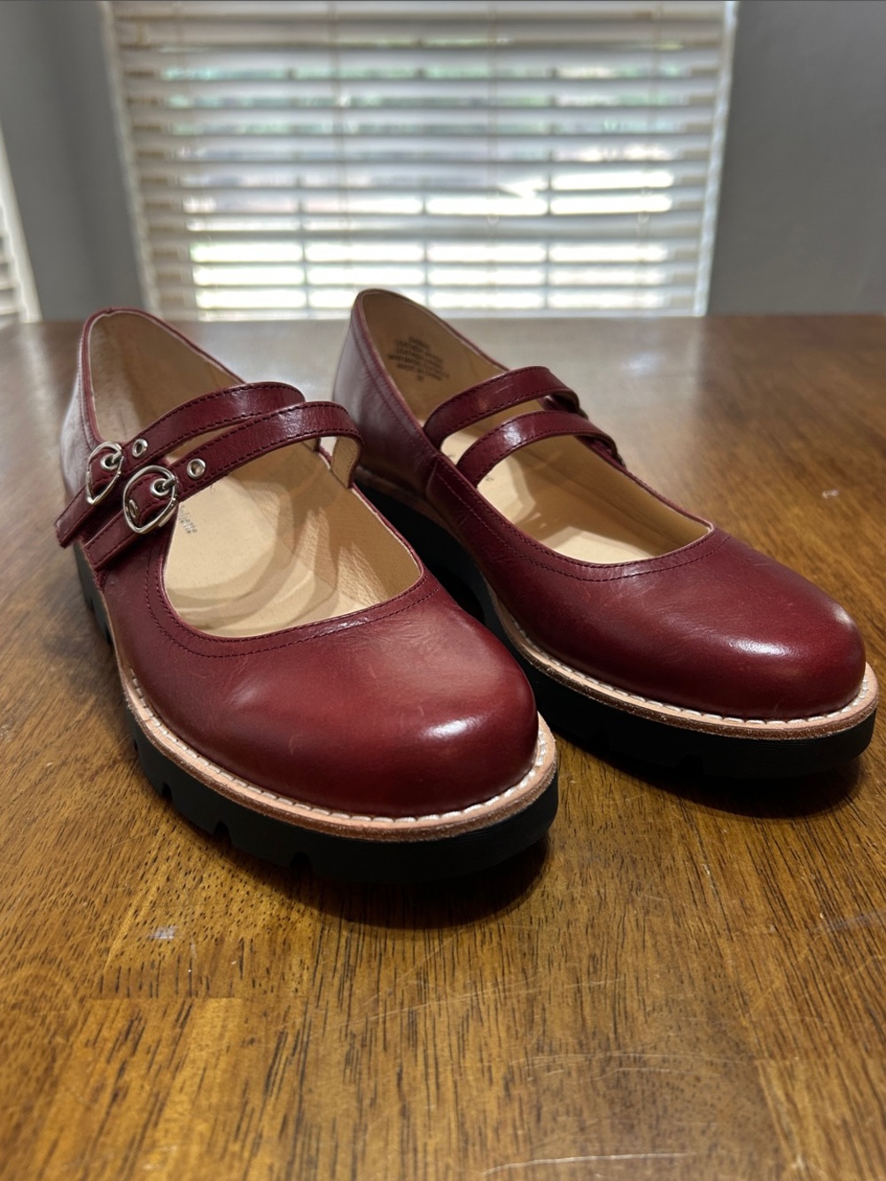 Django & Juliette Double-Strap Mary Jane Flats in Burgundy Leather